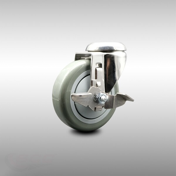 4 Inch 316SS Gray Polyurethane Wheel Swivel Bolt Hole Caster with Brake SCC